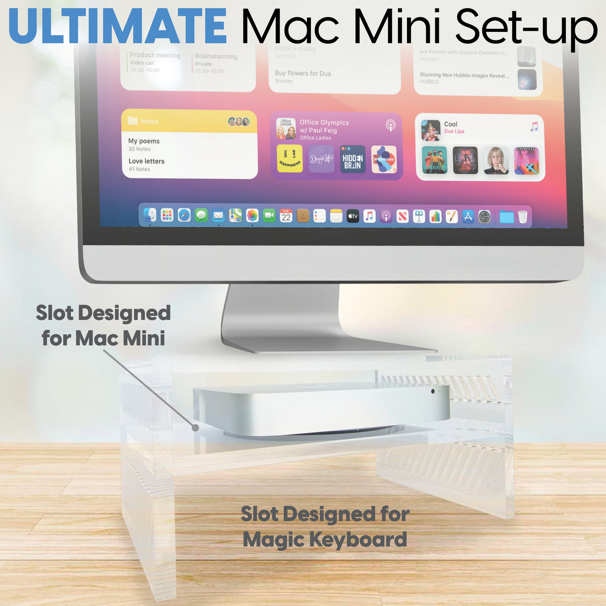 Monitor Riser with Shelf for Mac Mini