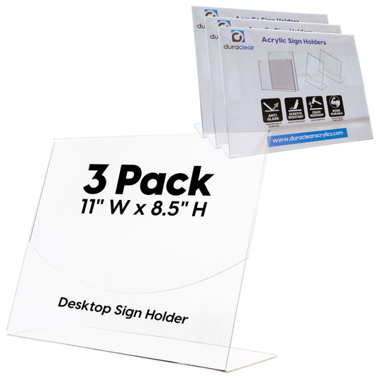 8.5"x11" Desktop Paper Sign Holder - Extra Thick and Durable Display Sign Holders - 3 Pack, Landscape