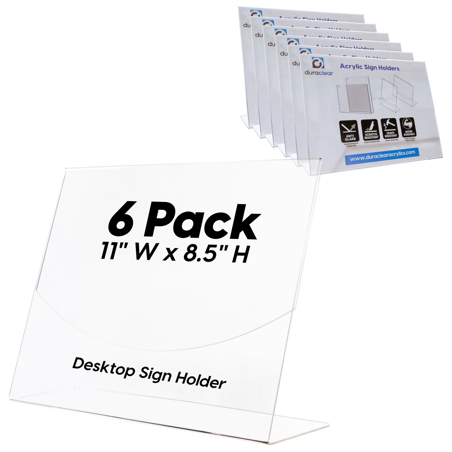 8.5"x11" Desktop Paper Sign Holder - Extra Thick and Durable Display Sign Holders - 6 Pack, Landscape